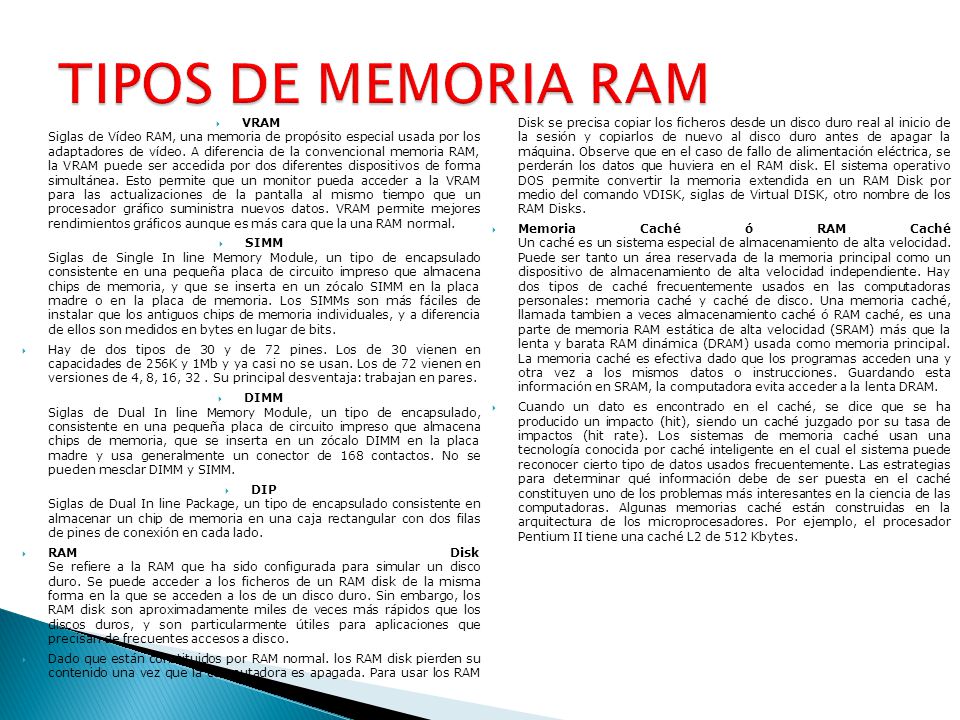 TIPOS DE MEMORIA RAM