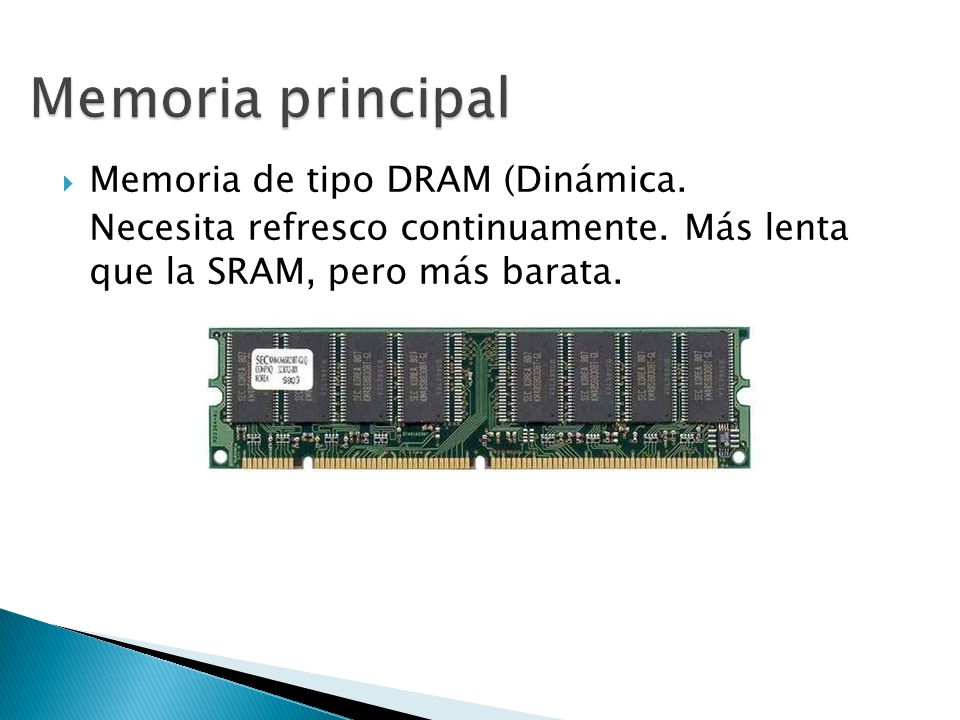 Memoria principal Memoria de tipo DRAM (Dinámica.