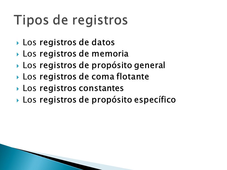 Tipos de registros Los registros de datos Los registros de memoria