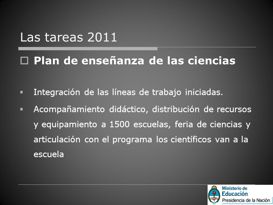 Las tareas 2011 Plan de enseñanza de las ciencias