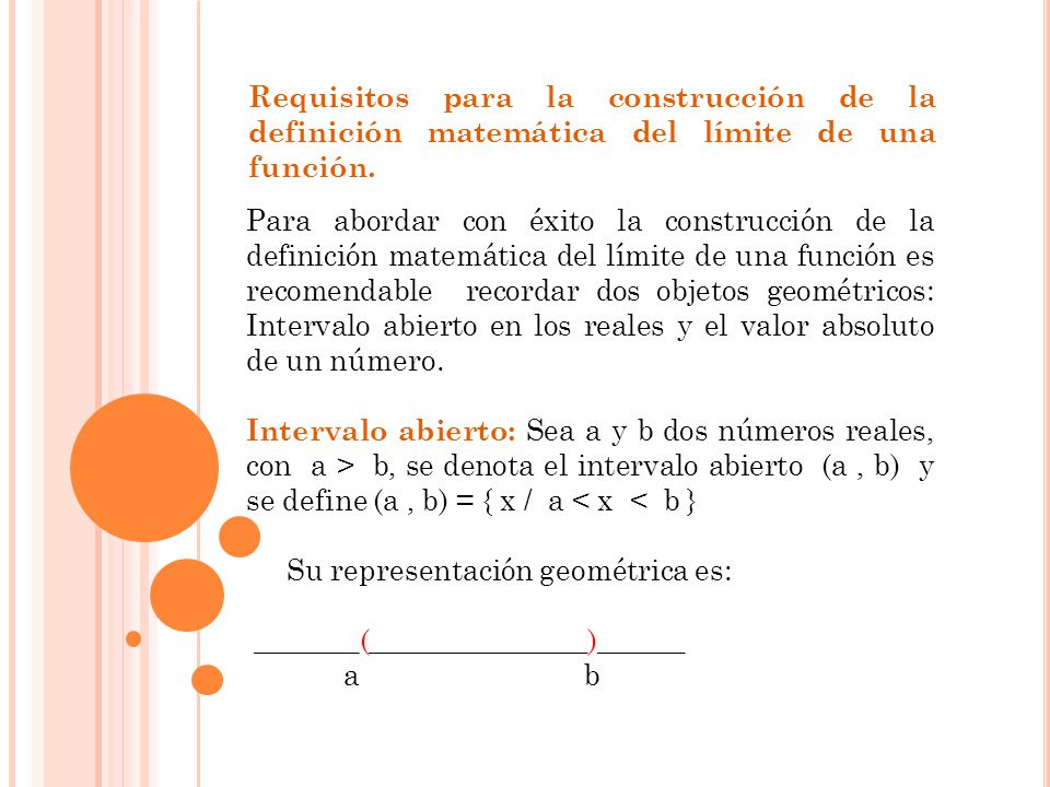 Requisitos para la construcción de la definición matemática del límite de una función.