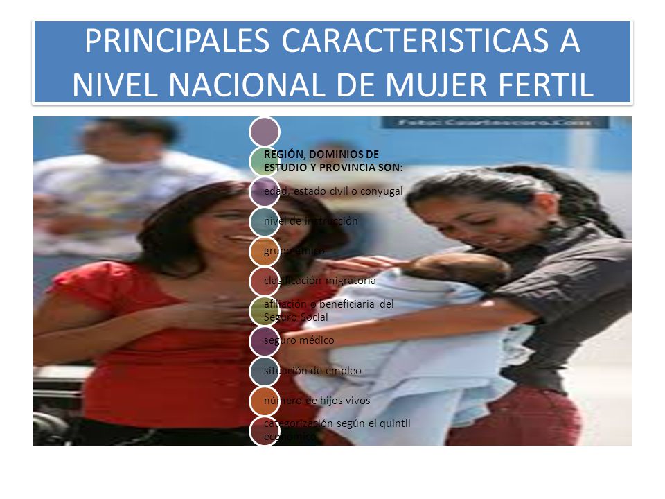 PRINCIPALES CARACTERISTICAS A NIVEL NACIONAL DE MUJER FERTIL