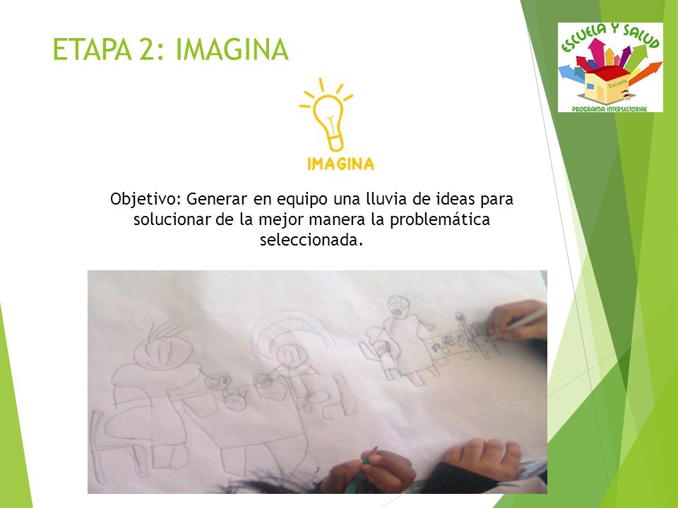 ETAPA 2: IMAGINA Objetivo: Generar en equipo una lluvia de ideas para solucionar de la mejor manera la problemática seleccionada.