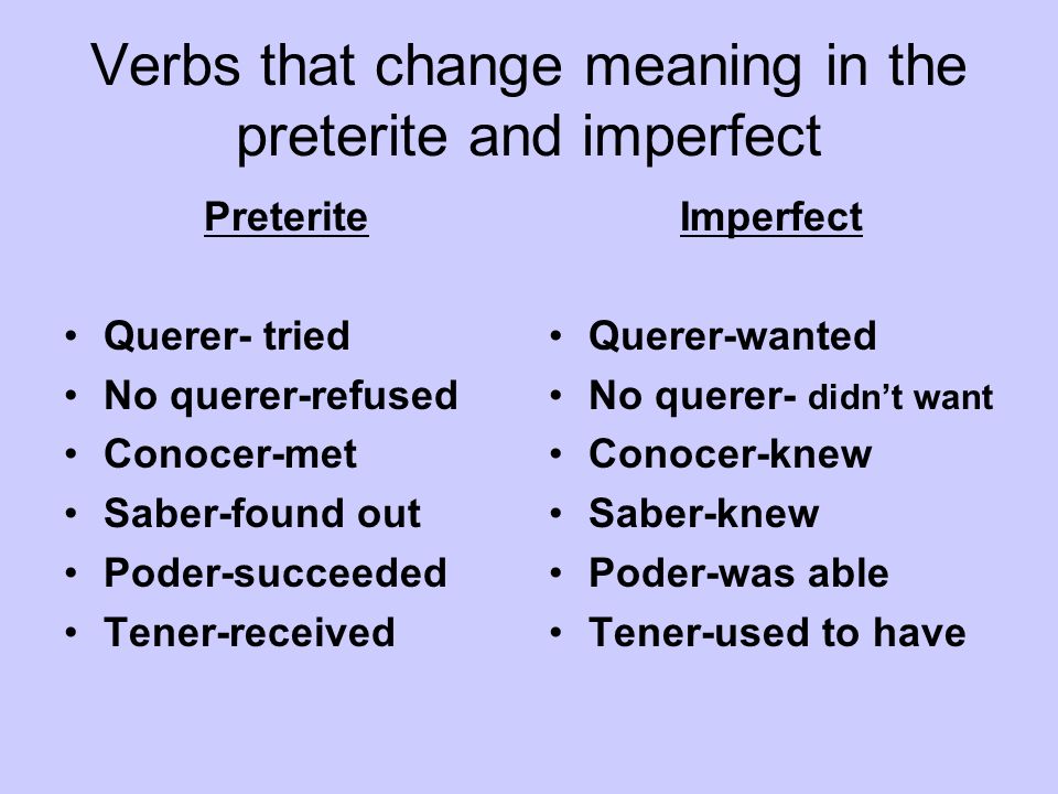 Verbs that change meaning in the preterite and imperfect