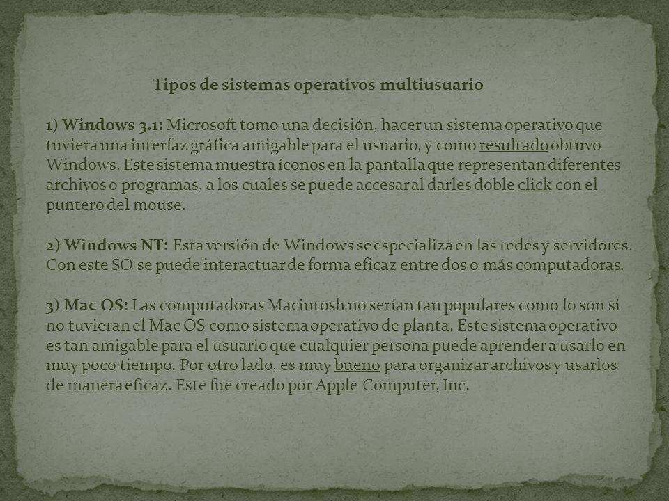Tipos de sistemas operativos multiusuario