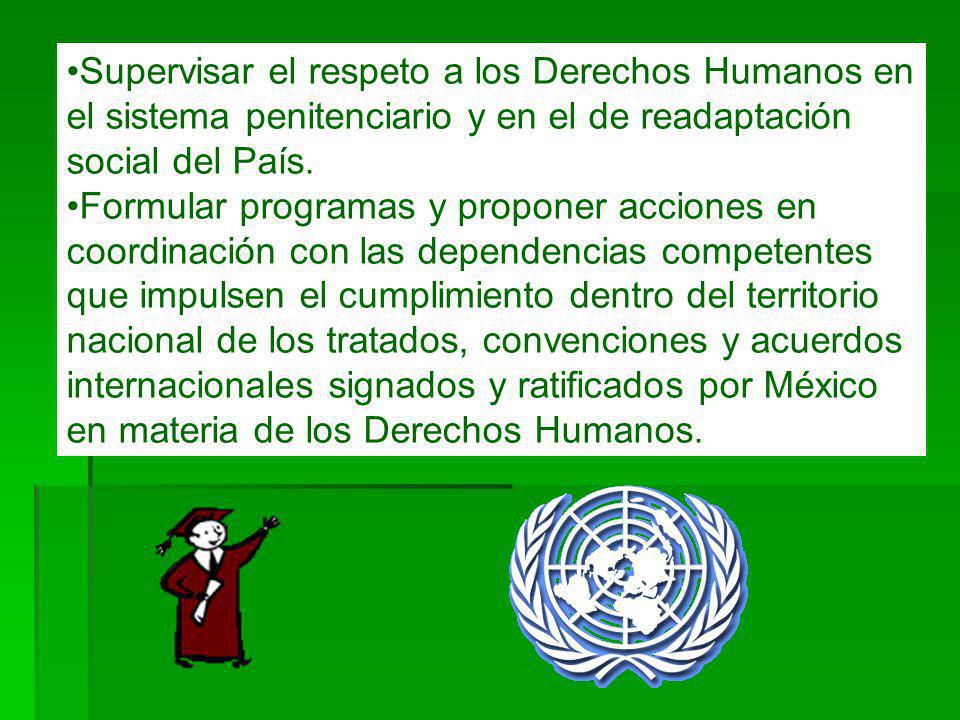 Supervisar el respeto a los Derechos Humanos en el sistema penitenciario y en el de readaptación social del País.