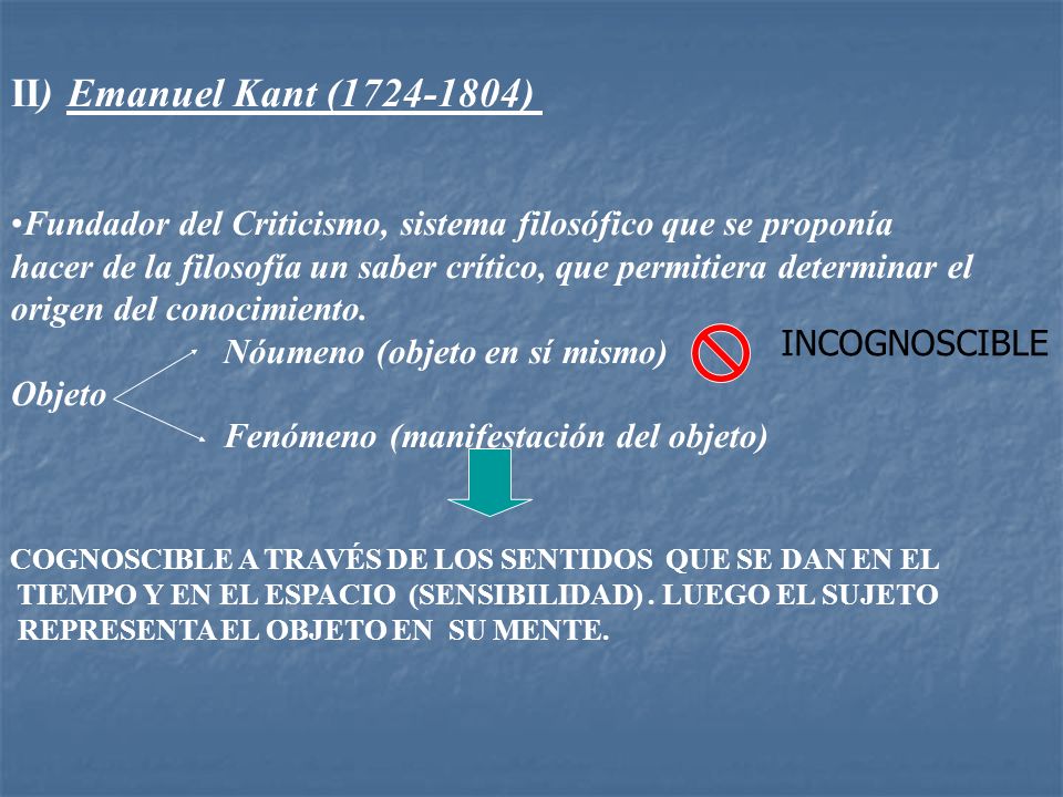 II) Emanuel Kant ( ) Fundador del Criticismo, sistema filosófico que se proponía.