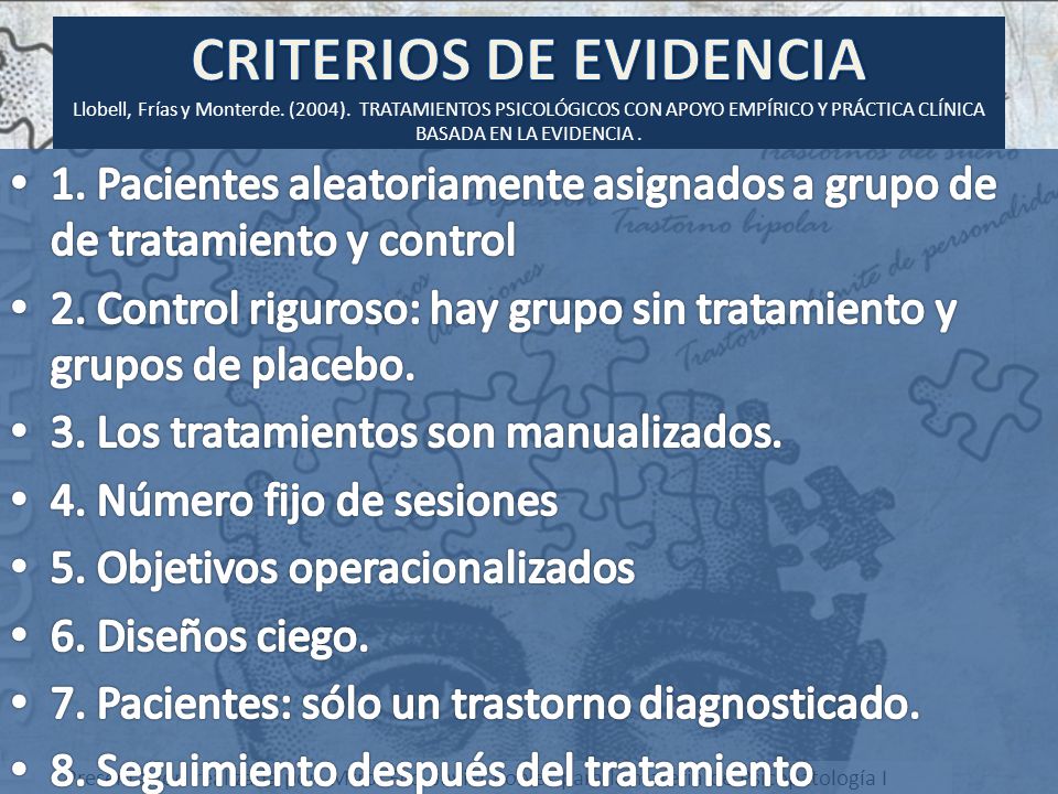 CRITERIOS DE EVIDENCIA Llobell, Frías y Monterde. (2004)
