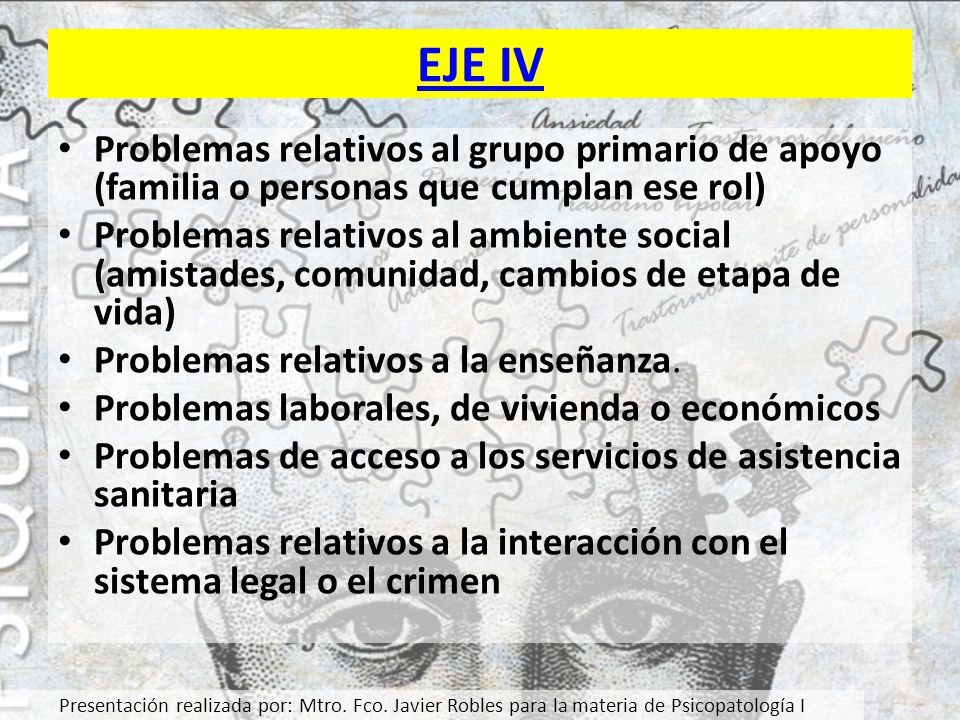 EJE IV Problemas relativos al grupo primario de apoyo (familia o personas que cumplan ese rol)