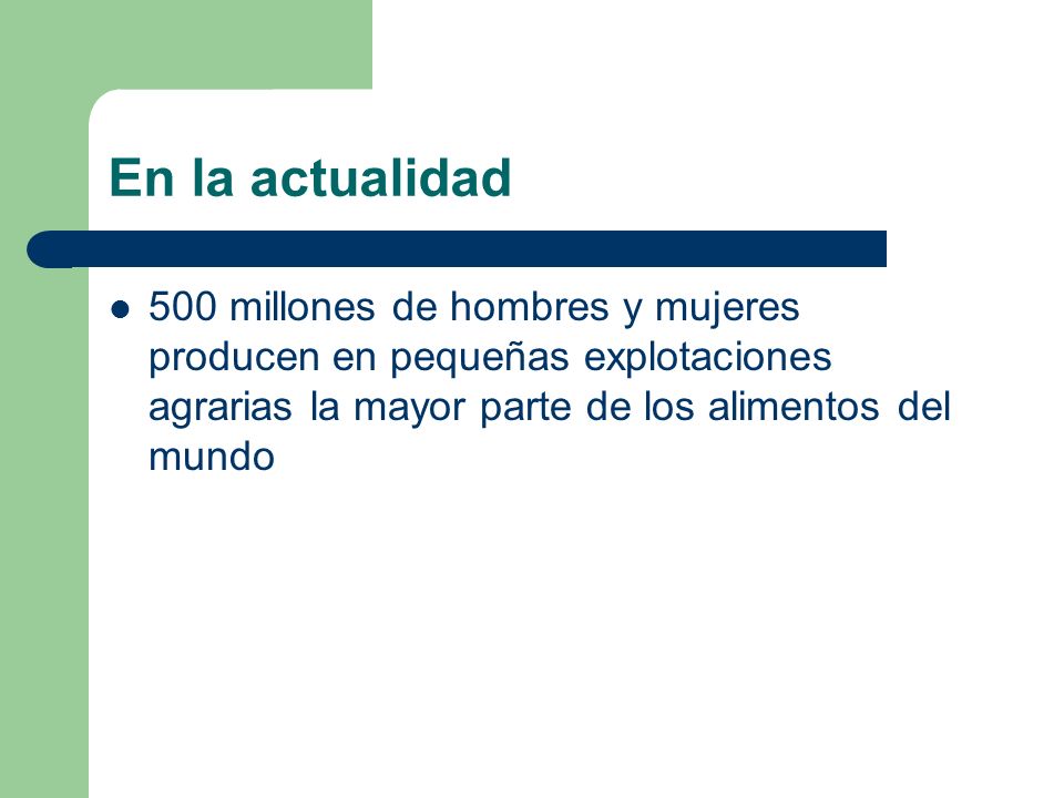 En la actualidad 500 millones de hombres y mujeres producen en pequeñas explotaciones agrarias la mayor parte de los alimentos del mundo.