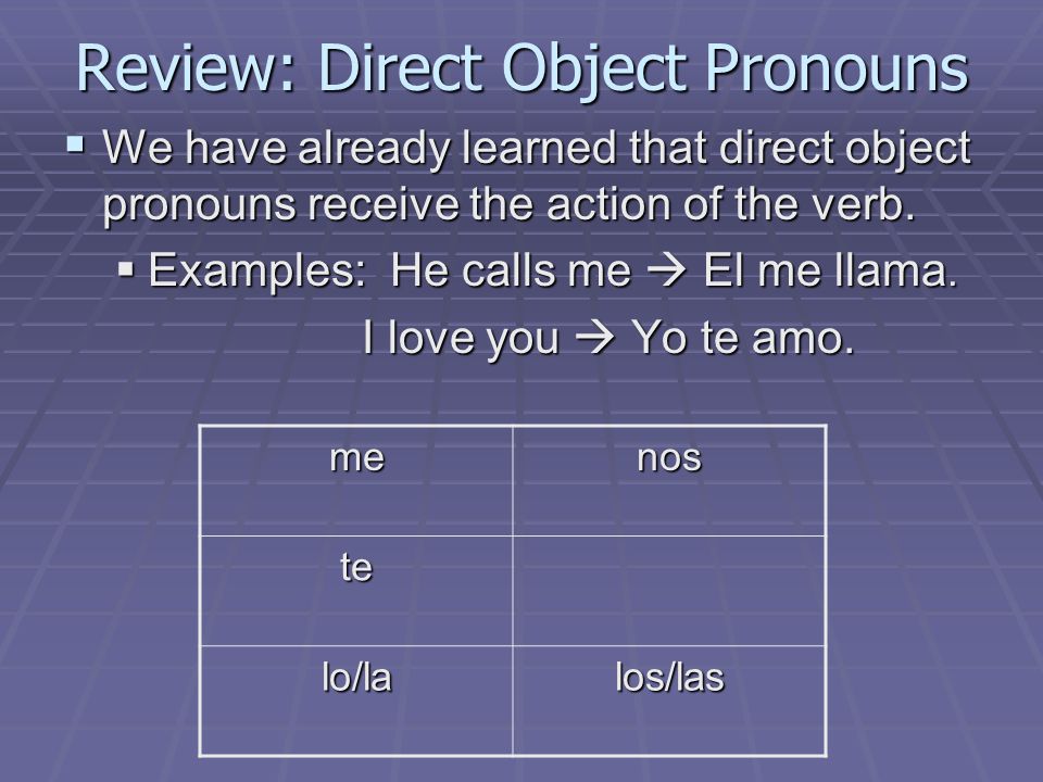 Review: Direct Object Pronouns