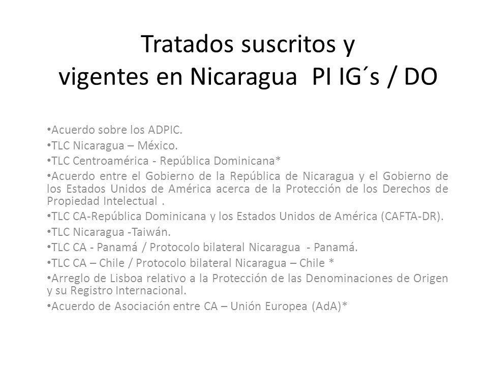 Tratados suscritos y vigentes en Nicaragua PI IG´s / DO