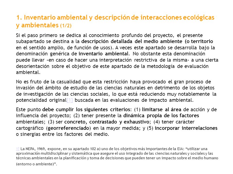 1. Inventario ambiental y descripción de interacciones ecológicas y ambientales (1/2)