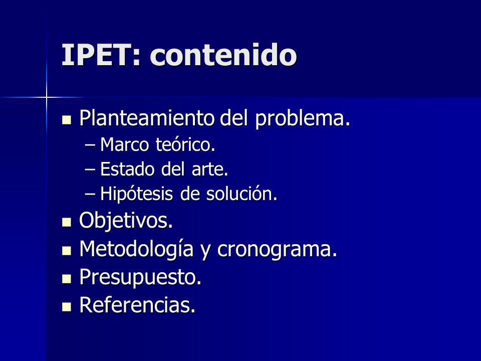 IPET: contenido Planteamiento del problema. Objetivos.