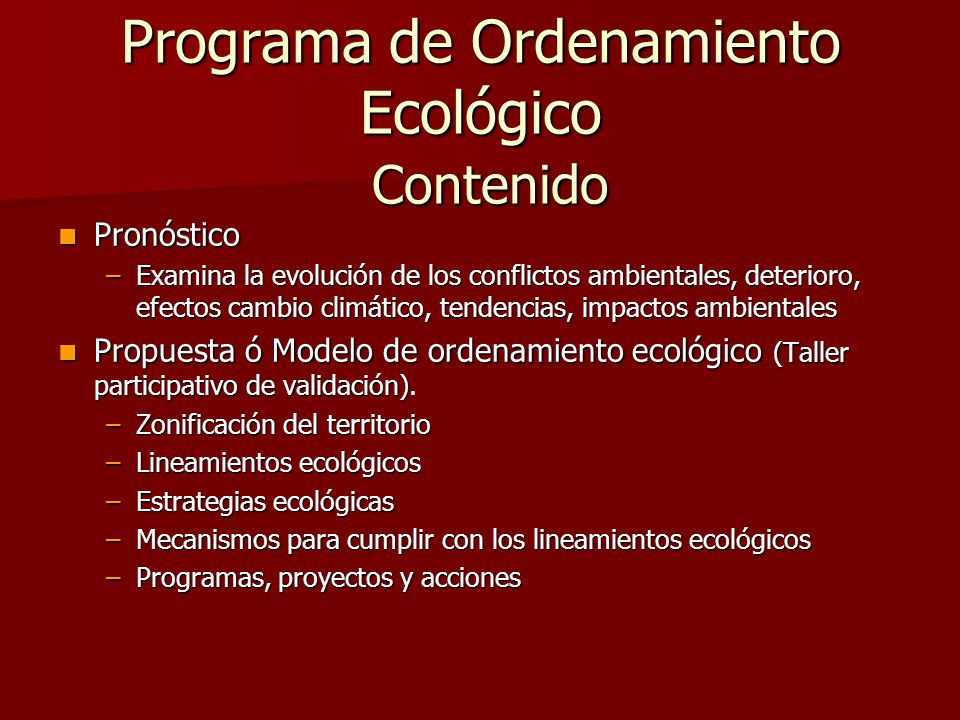 Programa de Ordenamiento Ecológico Contenido