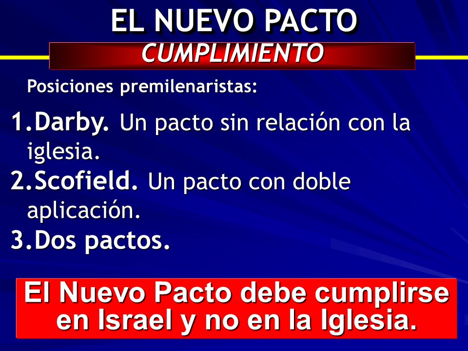 El Nuevo Pacto debe cumplirse en Israel y no en la Iglesia.