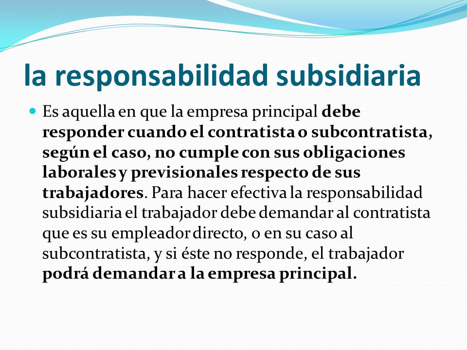 la responsabilidad subsidiaria