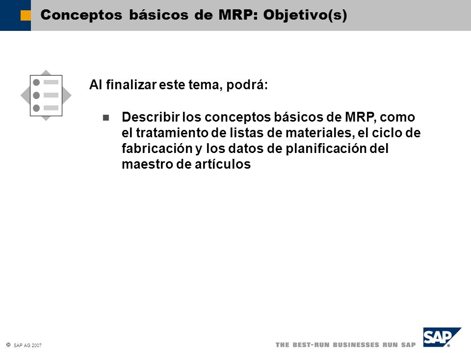Conceptos básicos de MRP: Objetivo(s)