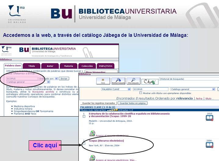 Accedemos a la web, a través del catálogo Jábega de la Universidad de Málaga: