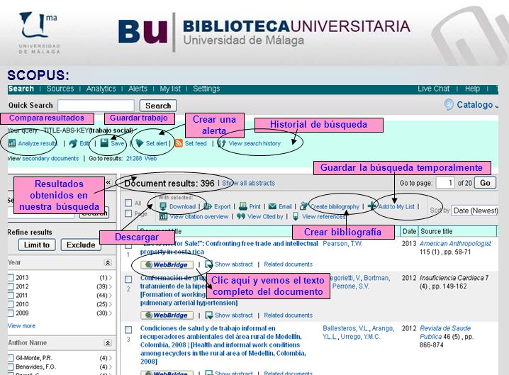 SCOPUS: Crear una alerta Historial de búsqueda