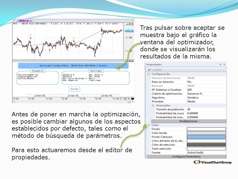 Tras pulsar sobre aceptar se muestra bajo el gráfico la ventana del optimizador, donde se visualizarán los resultados de la misma.