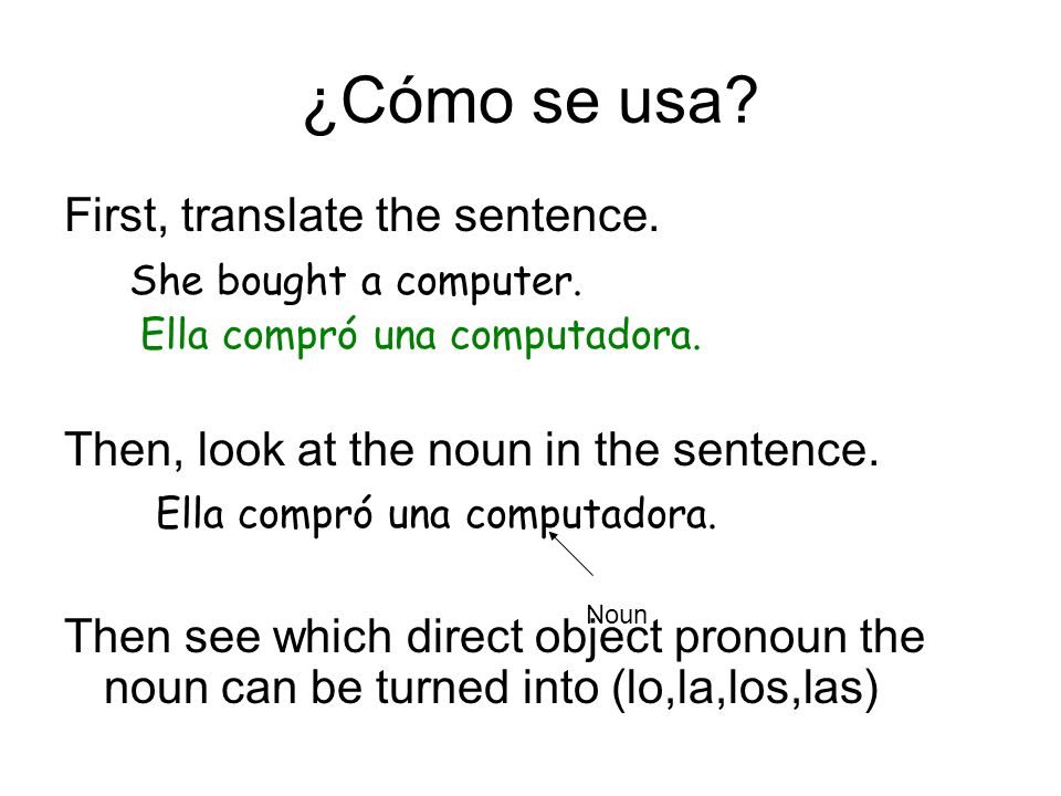 ¿Cómo se usa First, translate the sentence. She bought a computer.