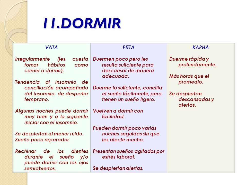 11.DORMIR VATA. Irregularmente (les cuesta tomar hábitos como comer o dormir).