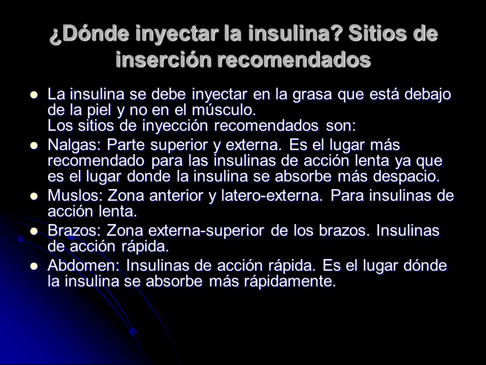 ¿Dónde inyectar la insulina Sitios de inserción recomendados