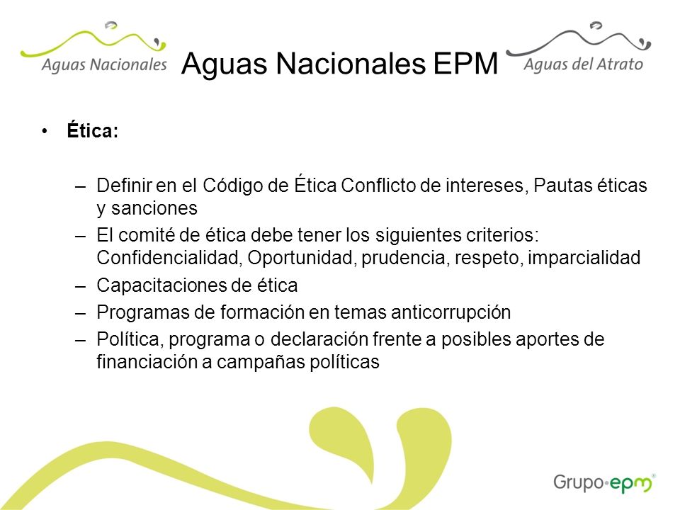 Aguas Nacionales EPM Ética: