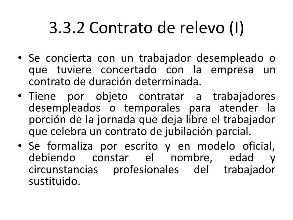 3.3.2 Contrato de relevo (I) Se concierta con un trabajador desempleado o que tuviere concertado con la empresa un contrato de duración determinada.
