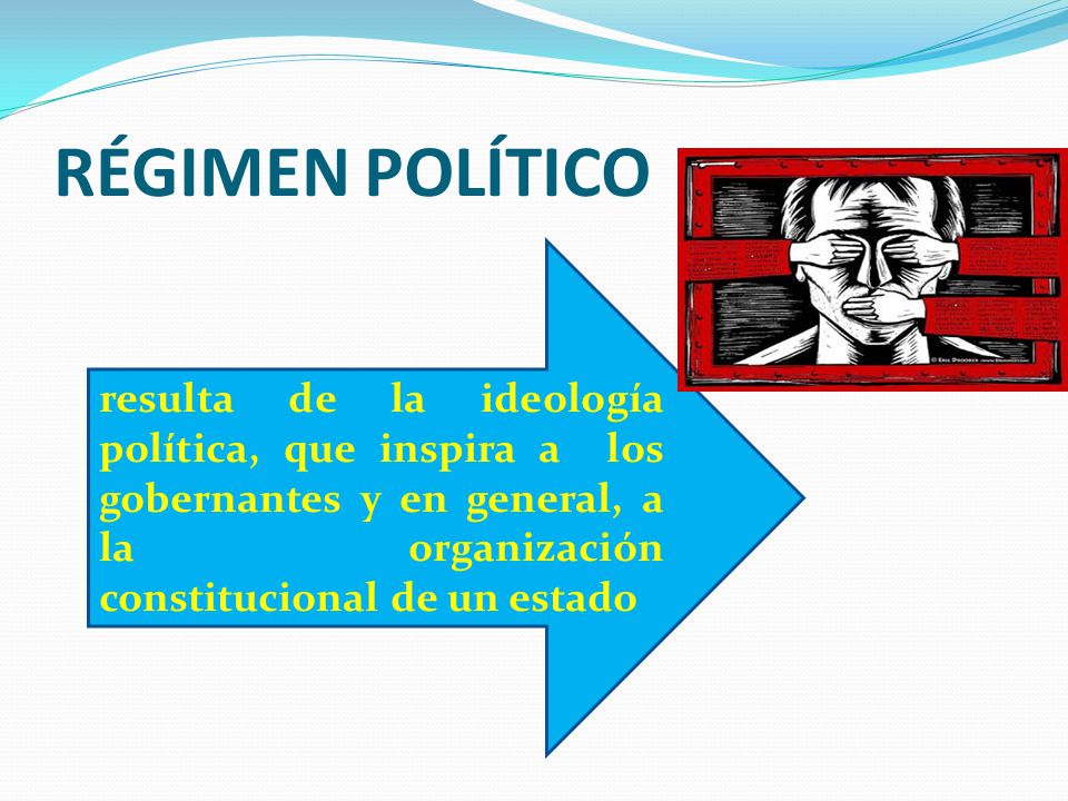 RÉGIMEN POLÍTICO resulta de la ideología política, que inspira a los gobernantes y en general, a la organización constitucional de un estado.