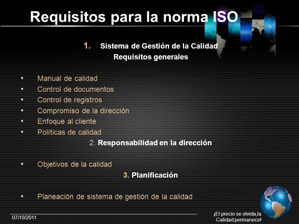 Requisitos para la norma ISO