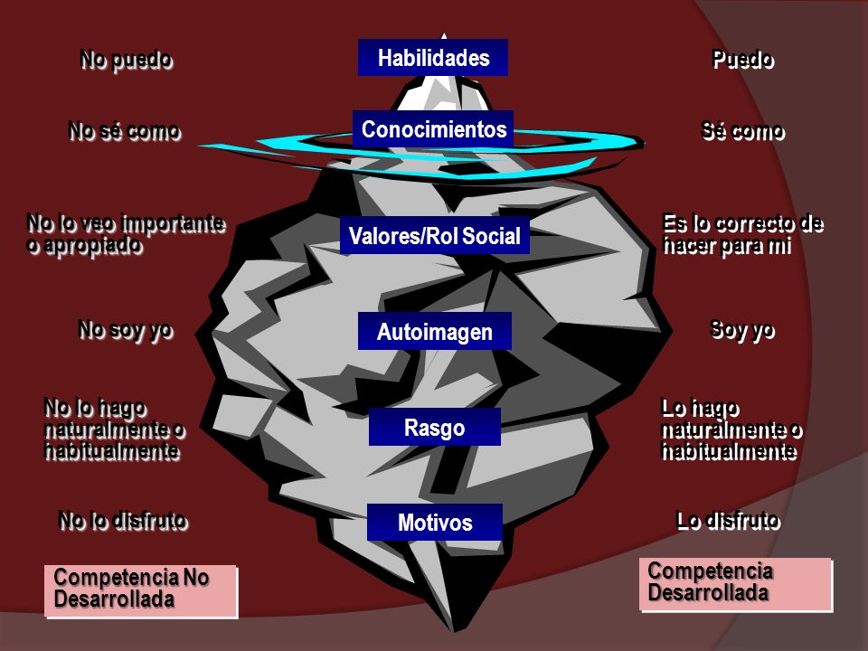No puedo Habilidades. Puedo. No sé como. Conocimientos. Sé como. No lo veo importante. o apropiado.