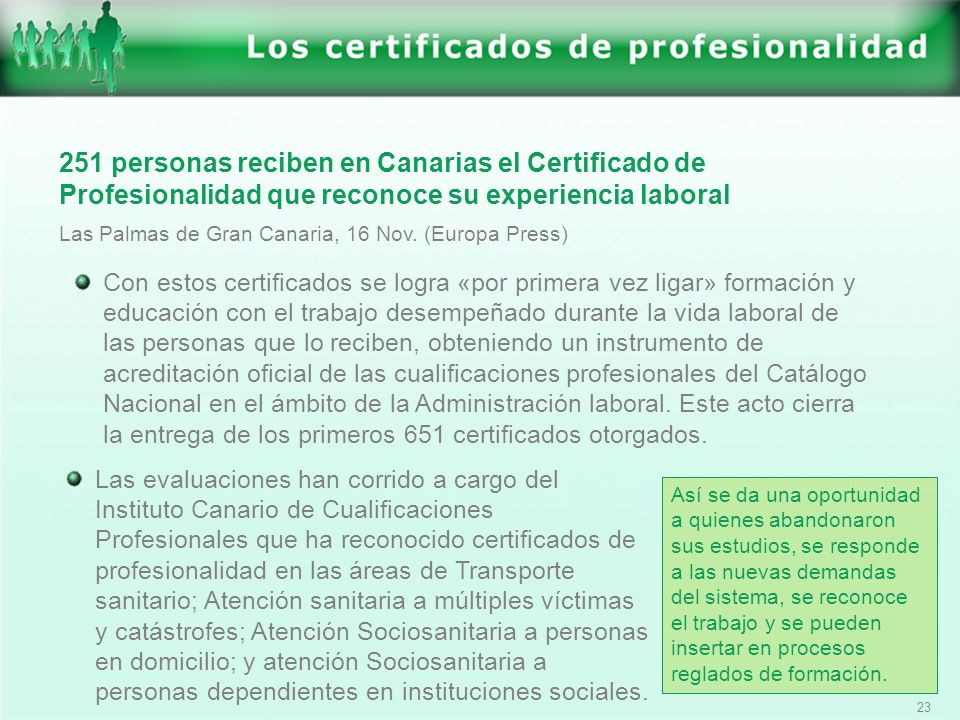 251 personas reciben en Canarias el Certificado de Profesionalidad que reconoce su experiencia laboral