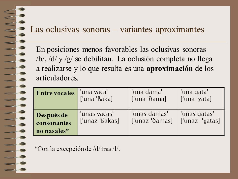 Las oclusivas sonoras – variantes aproximantes