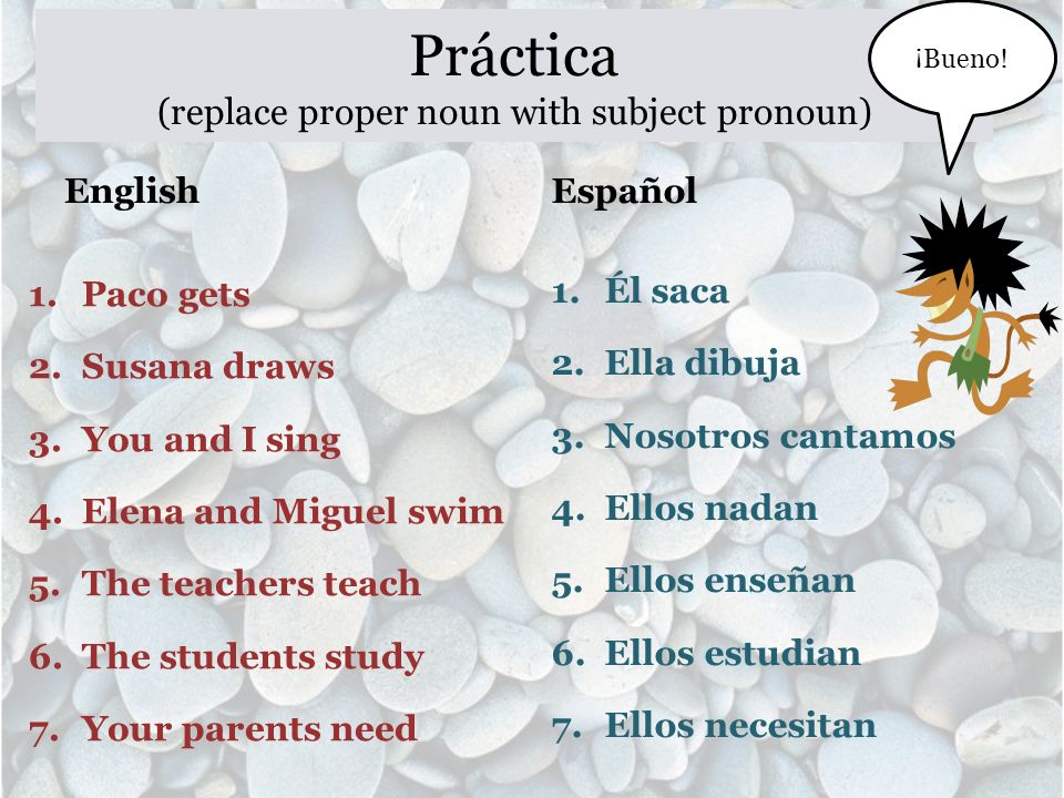 Práctica (replace proper noun with subject pronoun)
