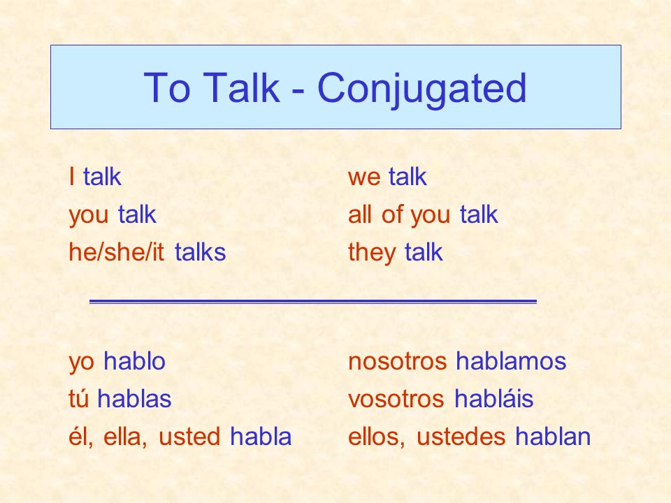 To Talk - Conjugated I talk you talk he/she/it talks we talk