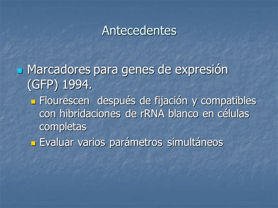 Marcadores para genes de expresión (GFP) 1994.