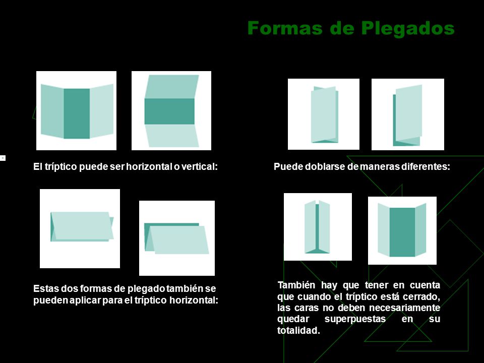 Formas de Plegados El tríptico puede ser horizontal o vertical: