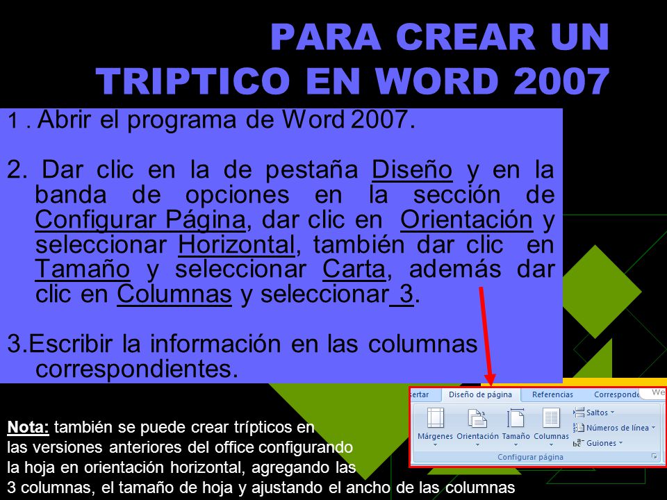 PARA CREAR UN TRIPTICO EN WORD 2007