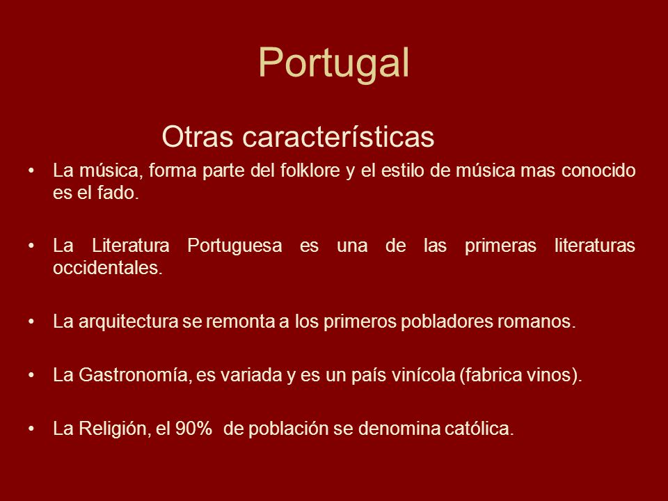 Portugal Otras características