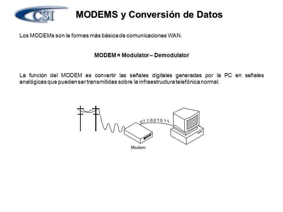 MODEMS y Conversión de Datos MODEM = Modulator – Demodulator