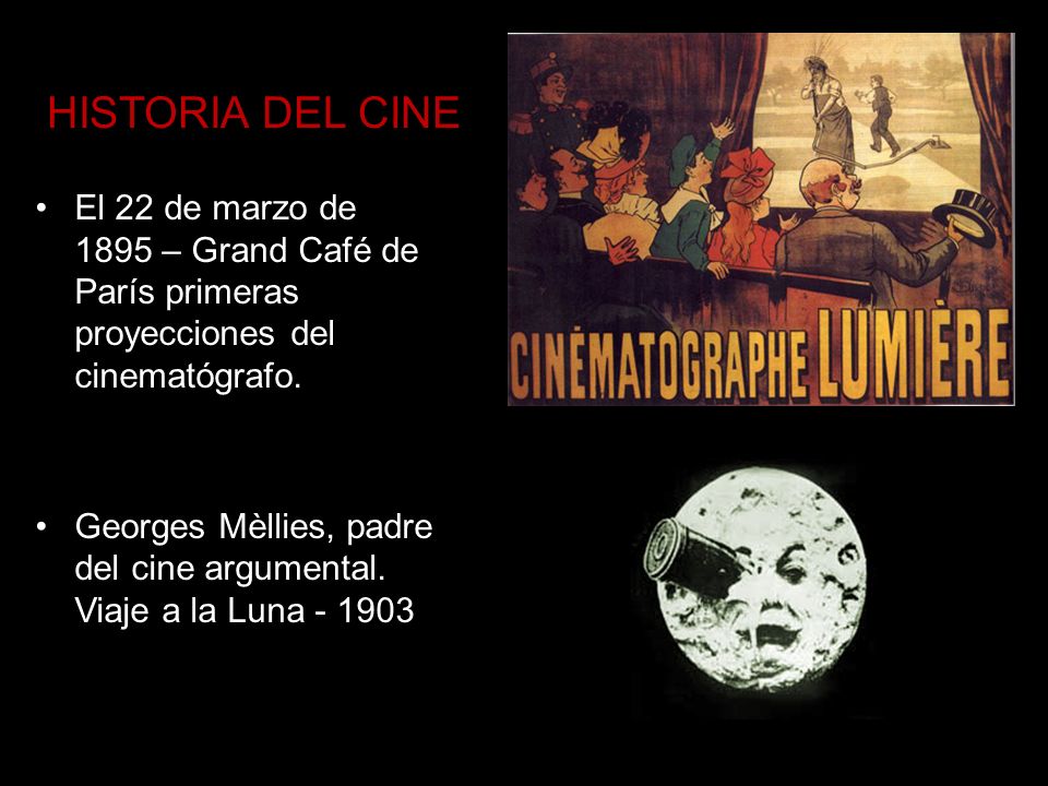 HISTORIA DEL CINE El 22 de marzo de 1895 – Grand Café de París primeras proyecciones del cinematógrafo.