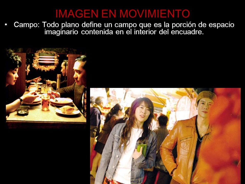 IMAGEN EN MOVIMIENTO Campo: Todo plano define un campo que es la porción de espacio imaginario contenida en el interior del encuadre.