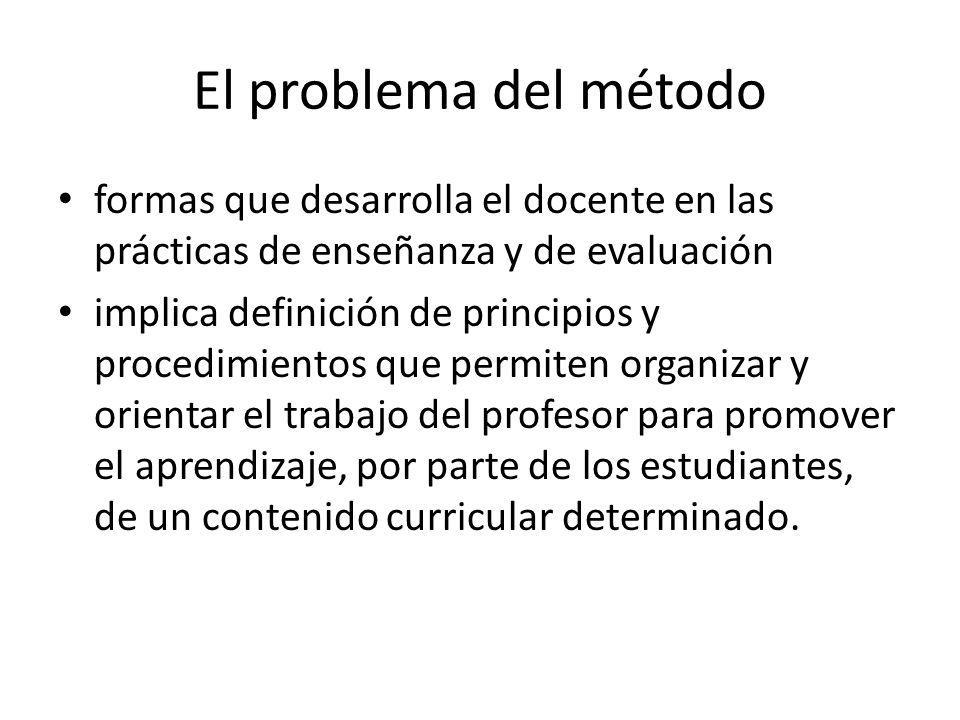 El problema del método formas que desarrolla el docente en las prácticas de enseñanza y de evaluación.