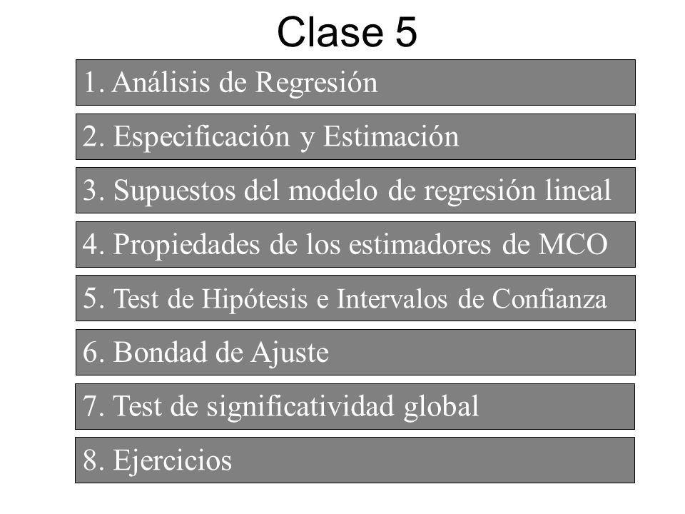 Clase 5 1. Análisis de Regresión 2. Especificación y Estimación