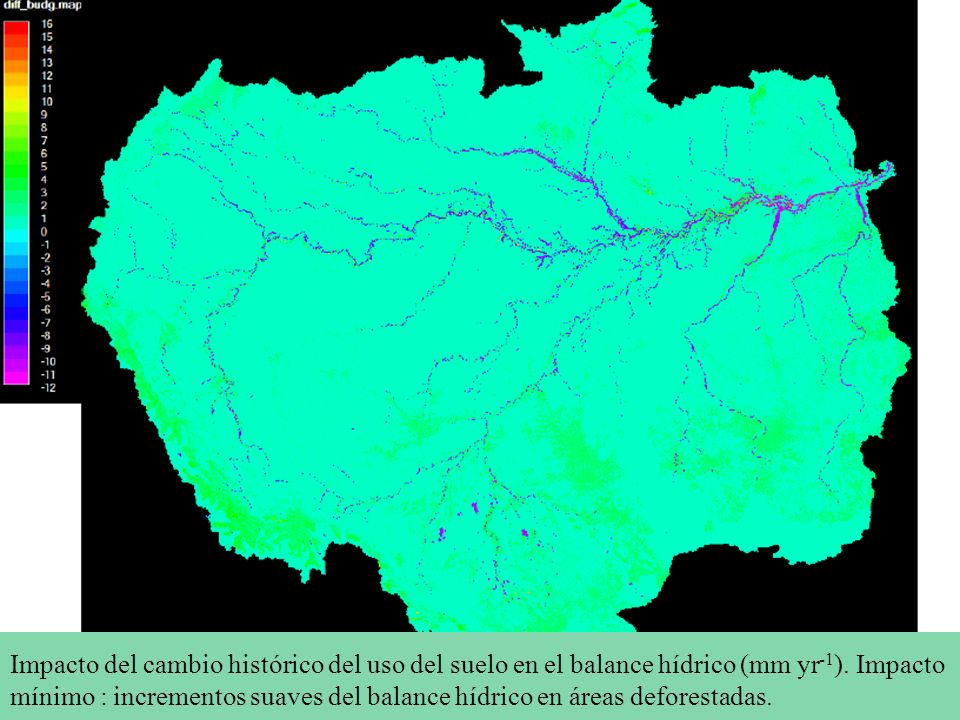 Impacto del cambio histórico del uso del suelo en el balance hídrico (mm yr-1). Impacto