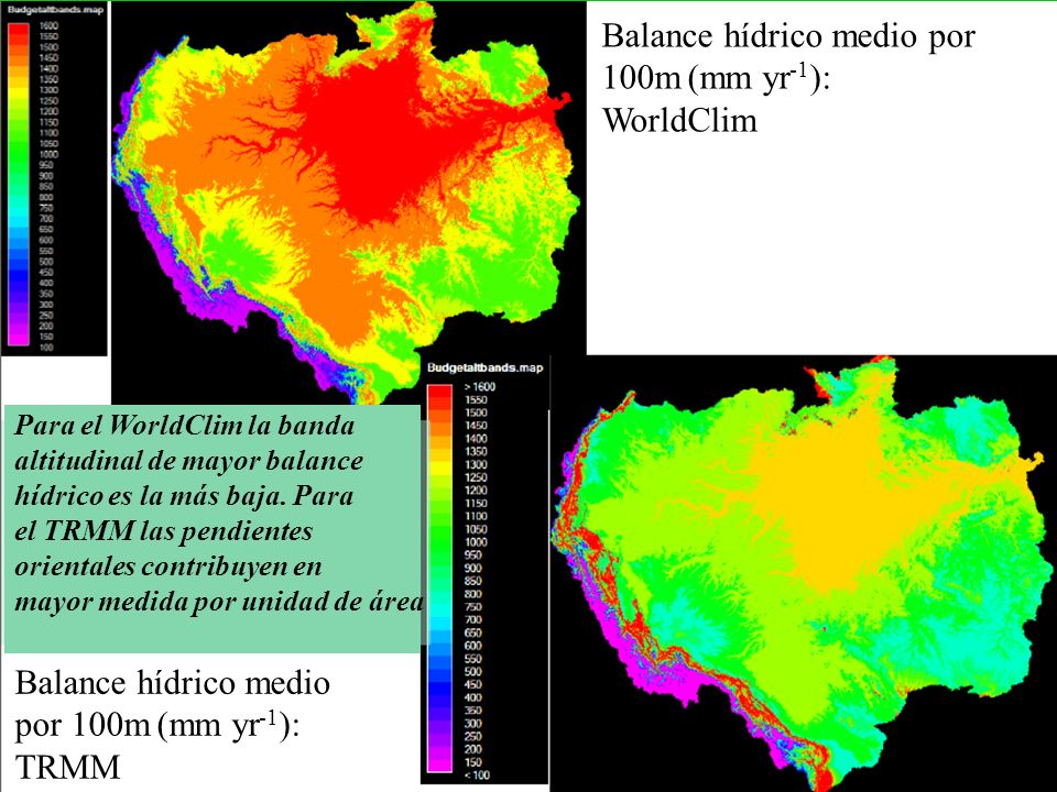 Balance hídrico medio por 100m (mm yr-1): WorldClim
