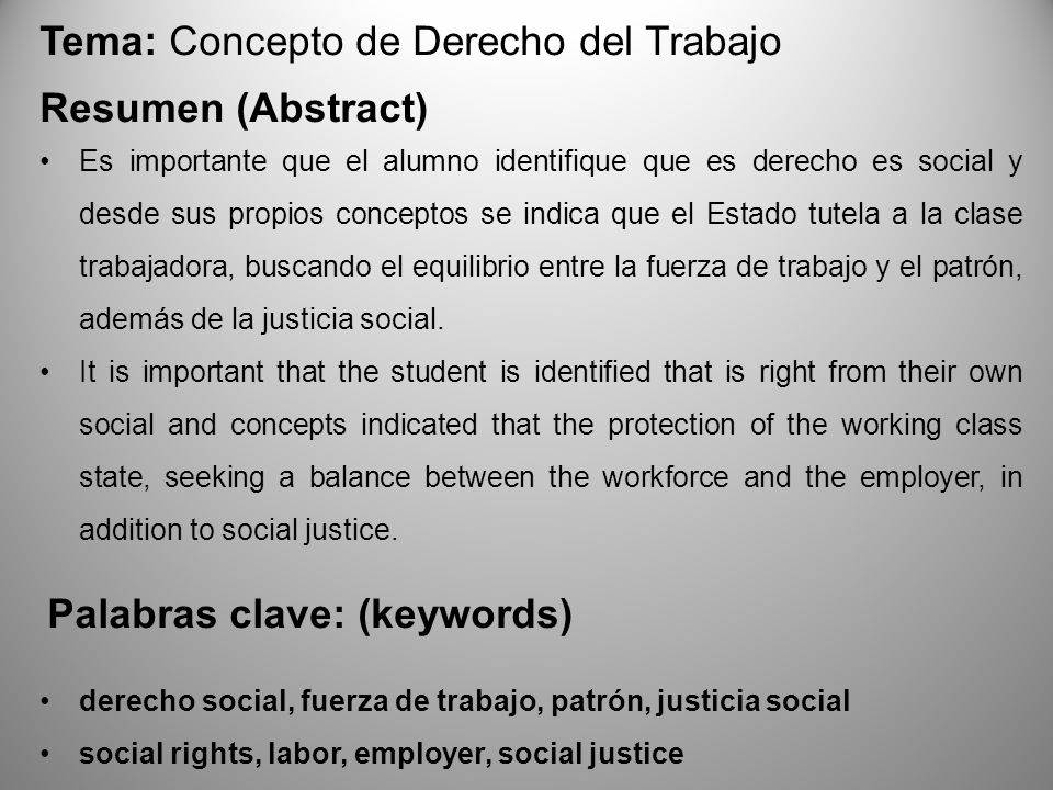 Tema: Concepto de Derecho del Trabajo Resumen (Abstract)