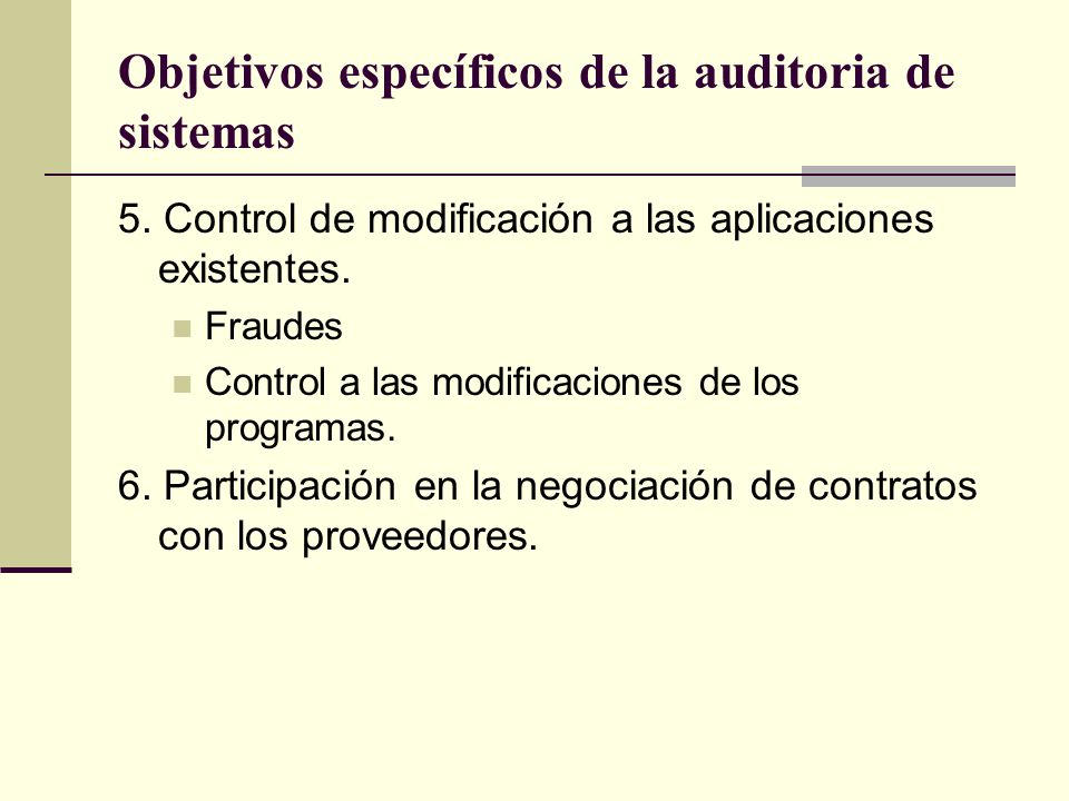 Objetivos específicos de la auditoria de sistemas